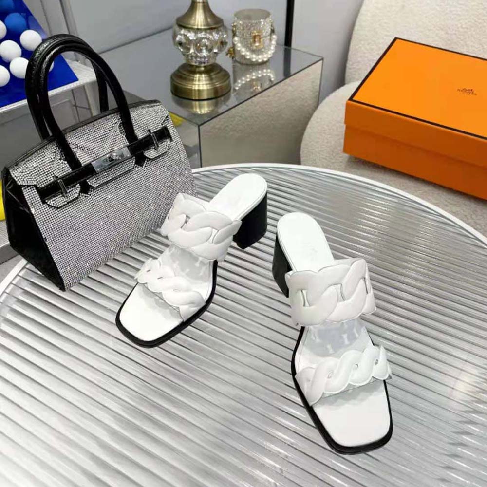 Close-up of leather strap detail on Hermes Women Gaby 60 Sandal