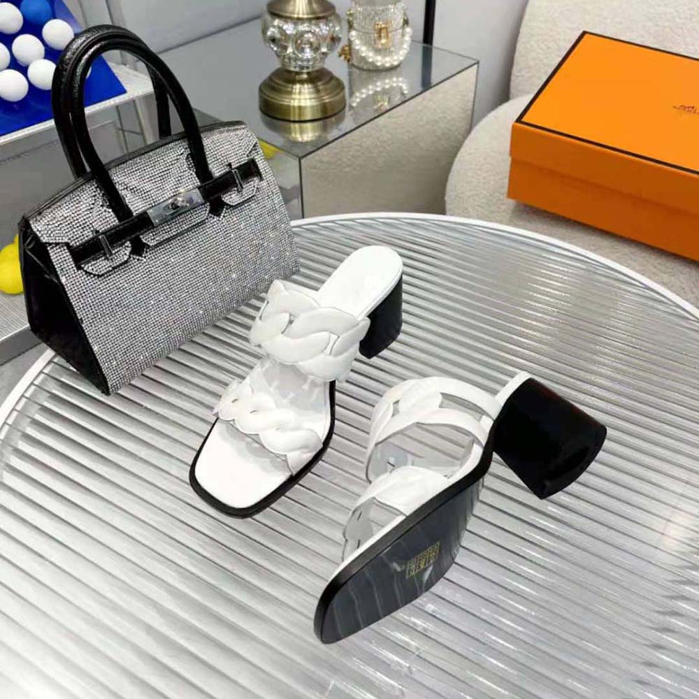 Hermes Women Gaby 60 Sandal in 6 cm High Heel-White - image 7