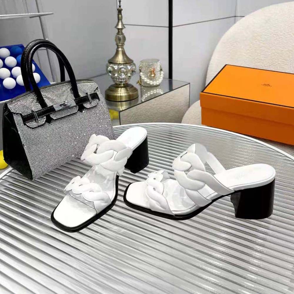 Hermes Women Gaby 60 Sandal in 6 cm High Heel-White - image 6