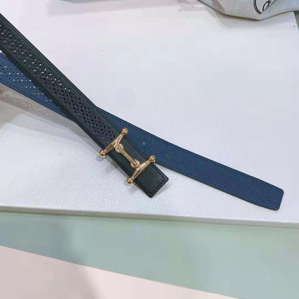 Hermes Women Mors H Belt Buckle & Reversible Leather Strap 24 mm-Black - image 6