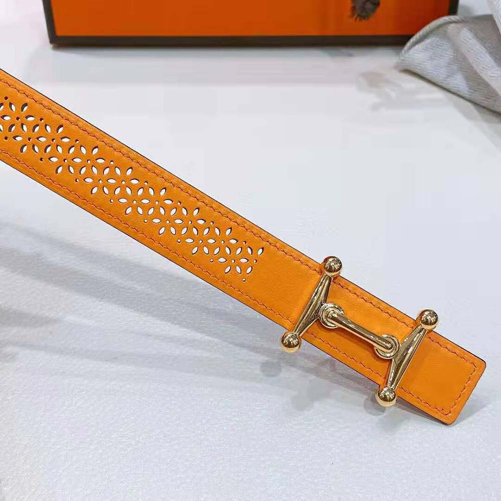 Hermes Women Mors H Belt Buckle & Reversible Leather Strap 24 mm-Orange - image 5