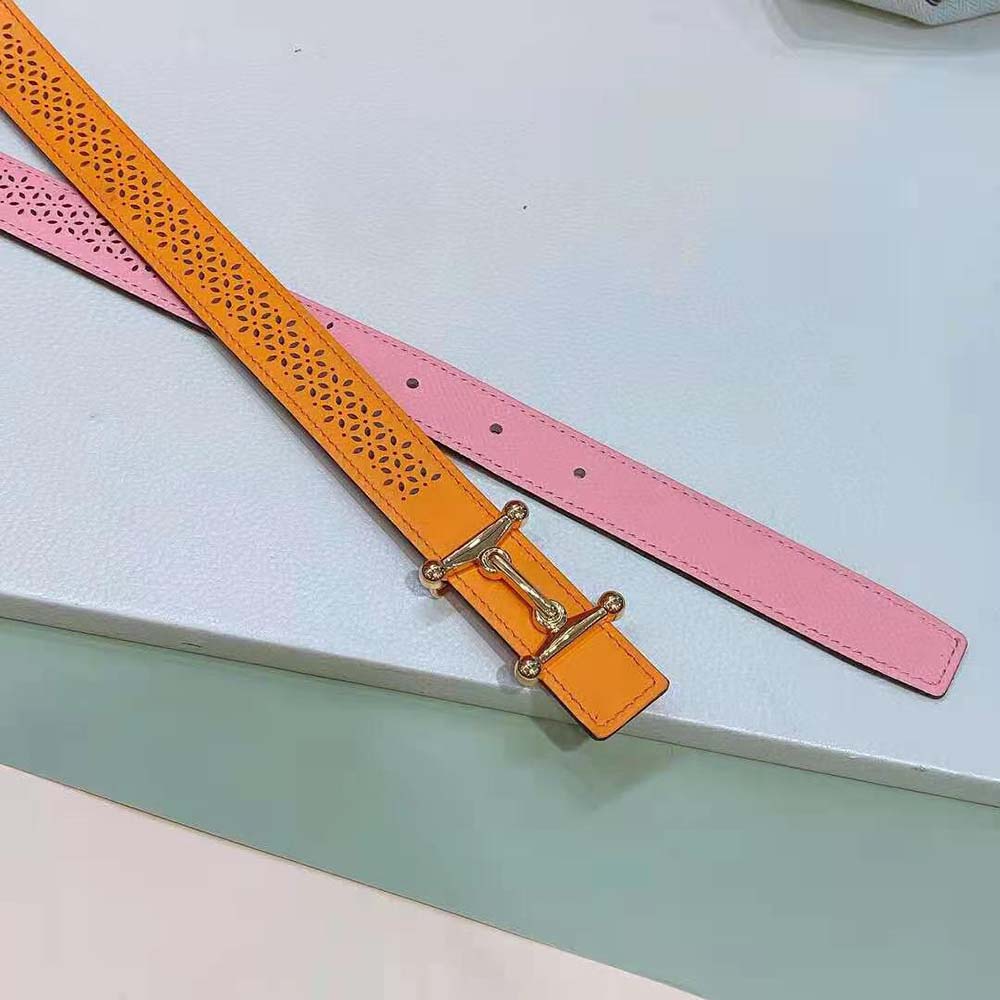 Hermes Women Mors H Belt Buckle & Reversible Leather Strap 24 mm-Orange - image 4