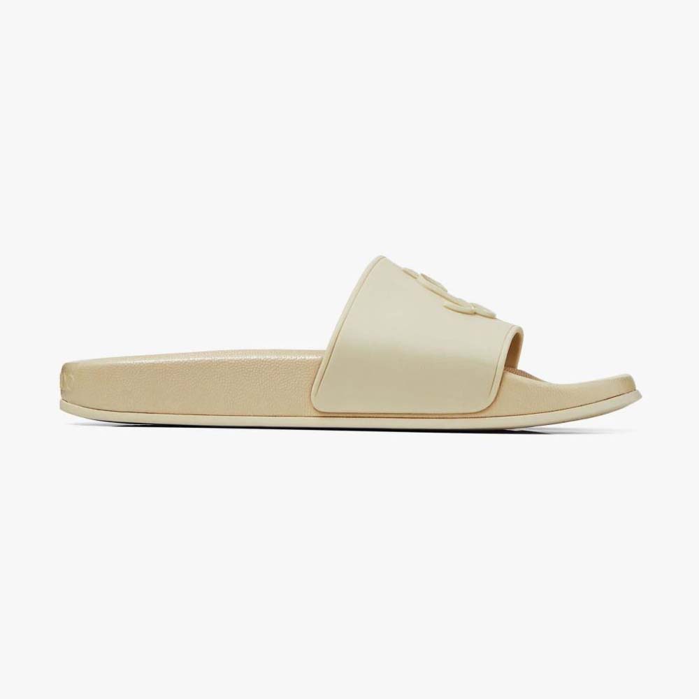 Front angle of Jimmy Choo Women Port/F Barley Rubber Slides with JC Monogram