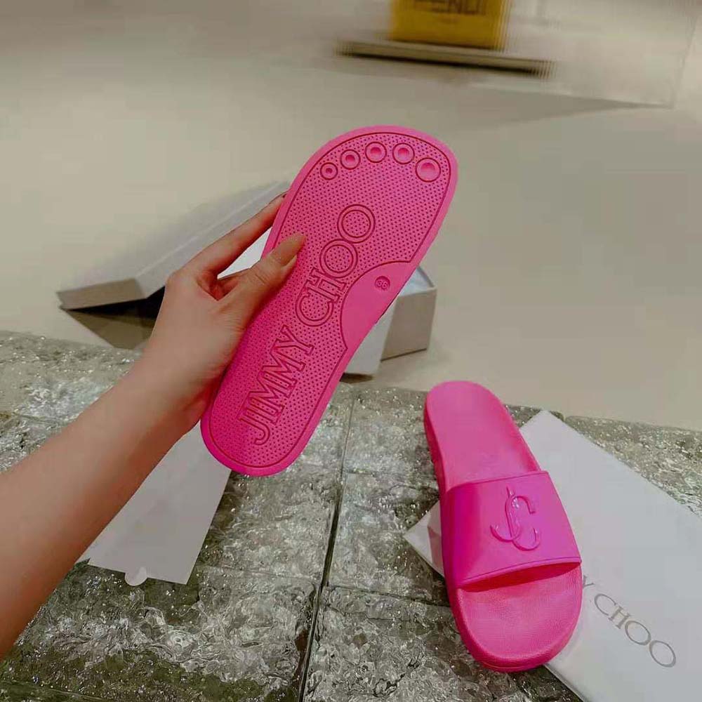 Jimmy Choo Women Port/F Neon Pink Rubber Slides with JC Monogram - image 8