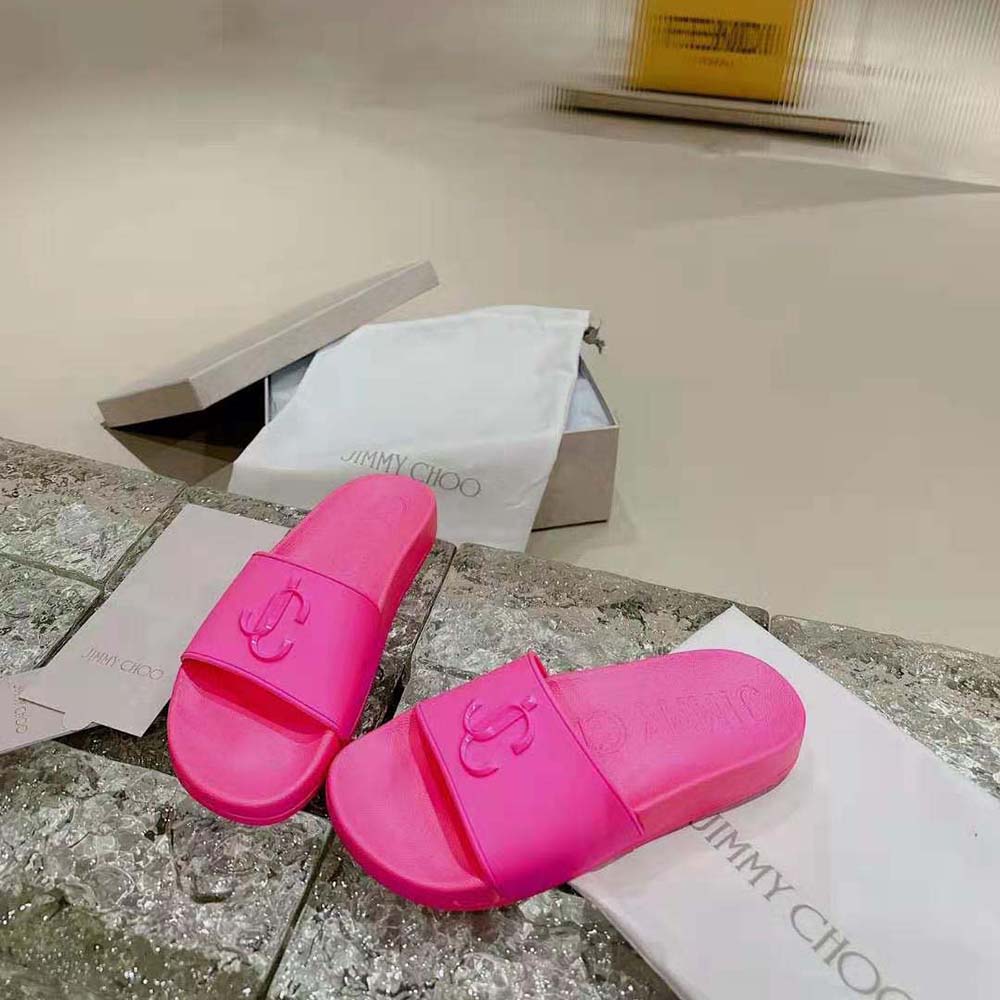 Jimmy Choo Women Port/F Neon Pink Rubber Slides with JC Monogram - image 5