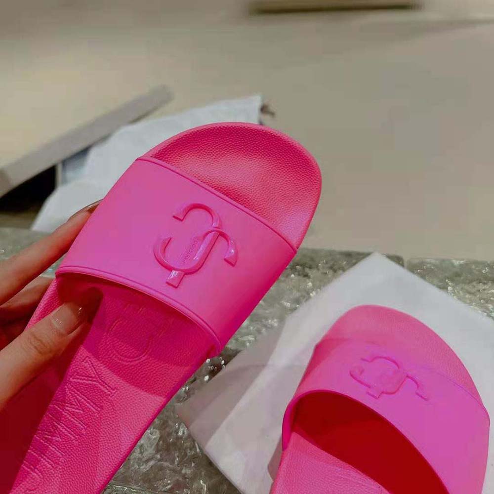Jimmy Choo Women Port/F Neon Pink Rubber Slides with JC Monogram - image 9