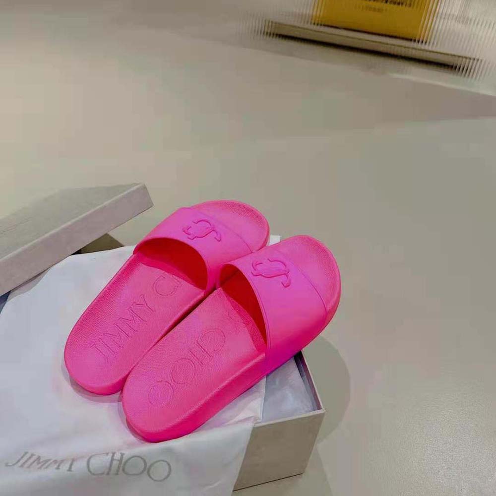 Jimmy Choo Women Port/F Neon Pink Rubber Slides with JC Monogram - image 6
