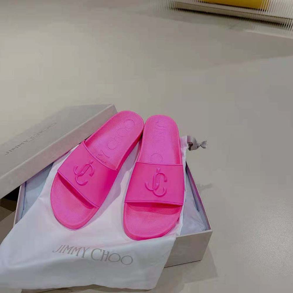 Jimmy Choo Women Port/F Neon Pink Rubber Slides with JC Monogram - image 4