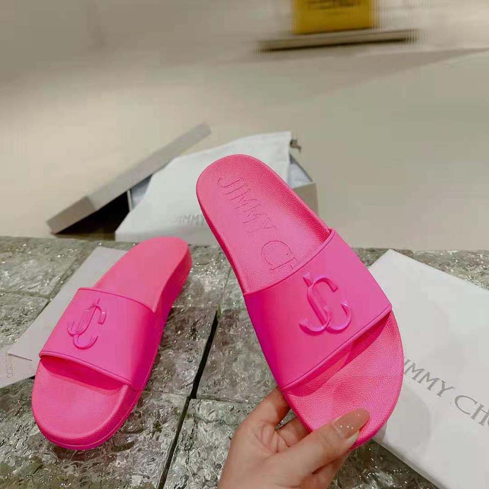 Jimmy Choo Women Port/F Neon Pink Rubber Slides with JC Monogram - image 7