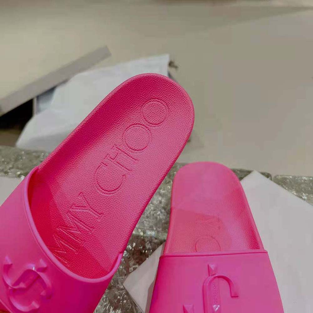 Jimmy Choo Women Port/F Neon Pink Rubber Slides with JC Monogram - image 10