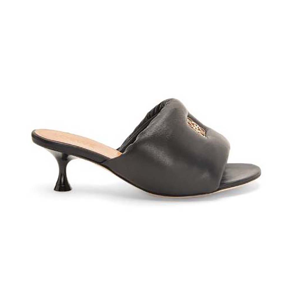 Side view of Loewe Women Anagram Padded Mule in Lambskin-Black