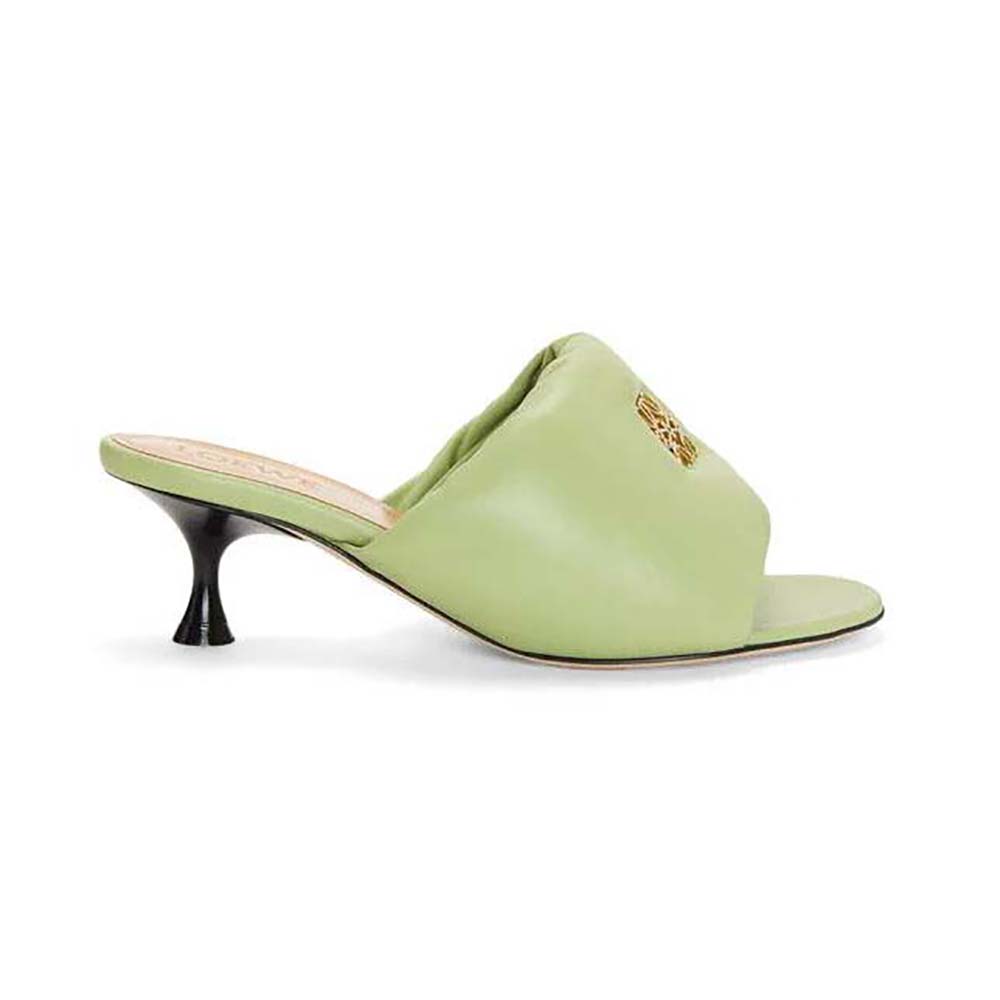 Side angle of Loewe Women Anagram Padded Mule in Lambskin-Green
