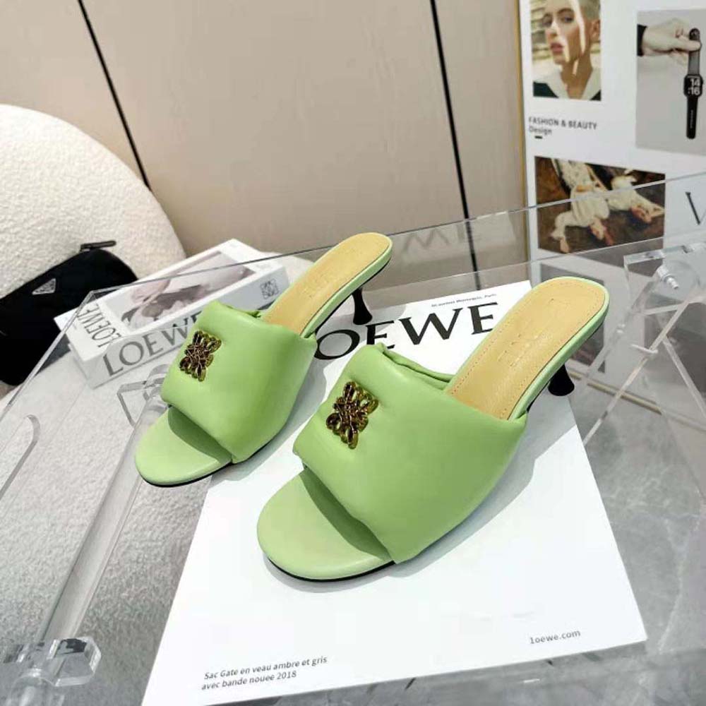 Top view showing padded lambskin upper and heel of Loewe mule