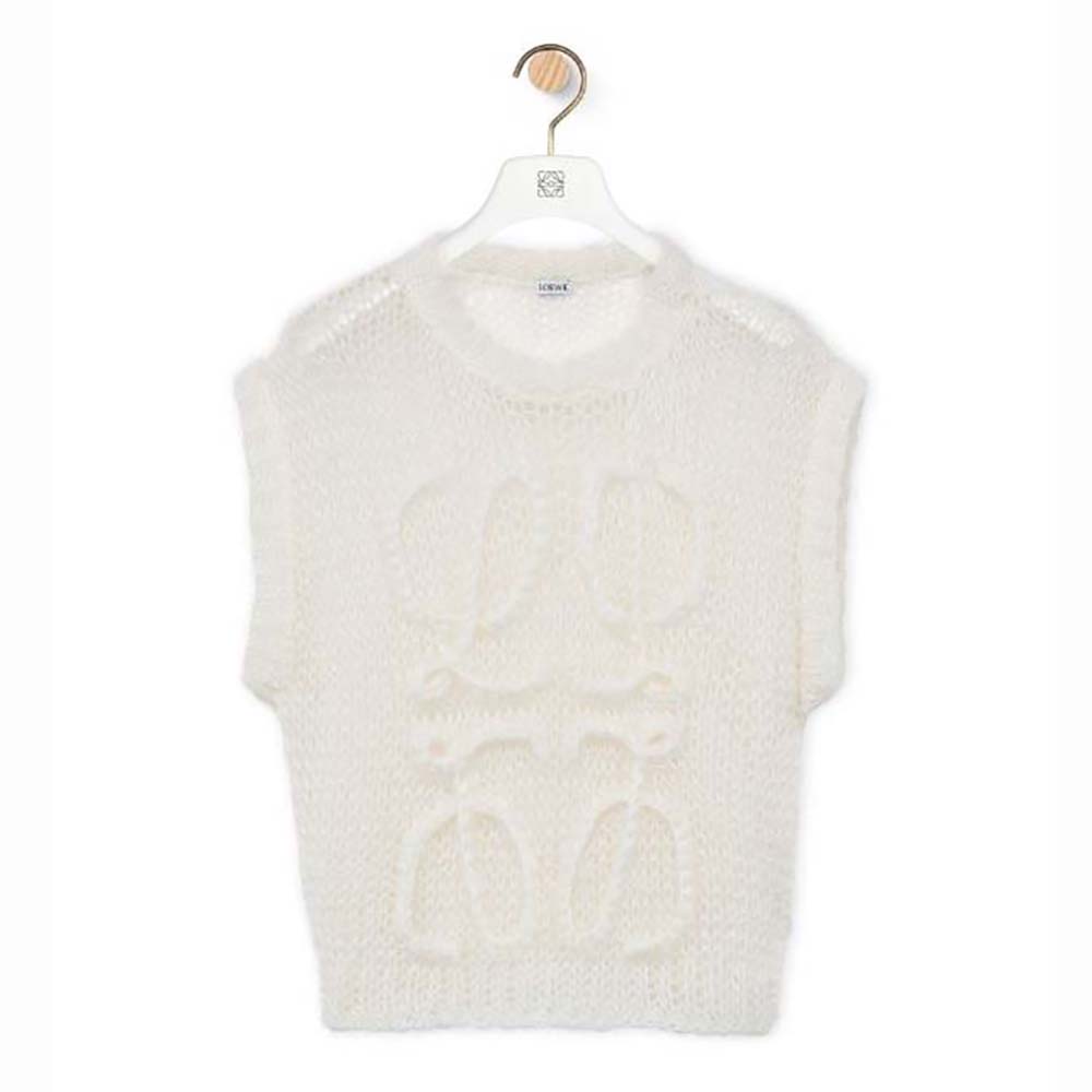 Front view of Loewe Women Anagram Vest in Mohair-White showing sleeveless design