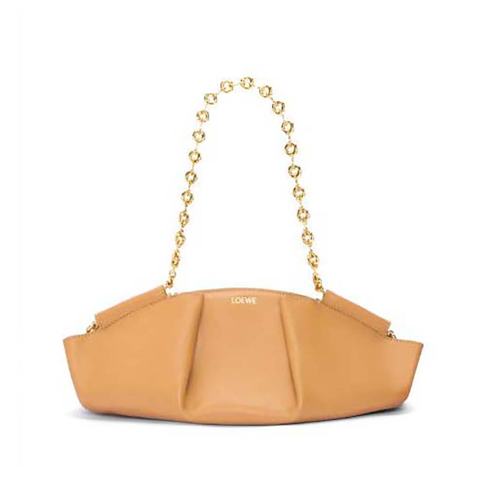 Front view of Loewe Women Small Paseo Bag Shiny Nappa Calfskin Sandy