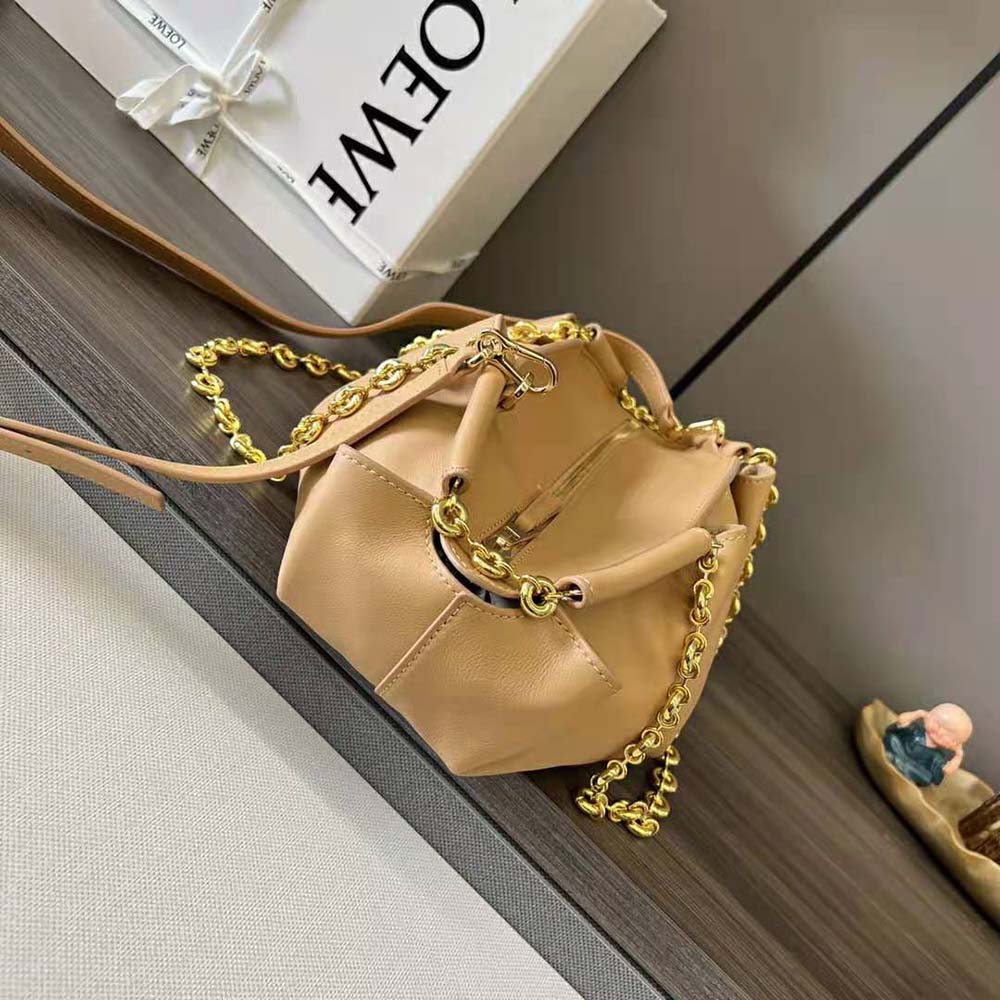 Loewe Women Small Paseo Bag in Shiny Nappa Calfskin with Chain-Sandy - image 4