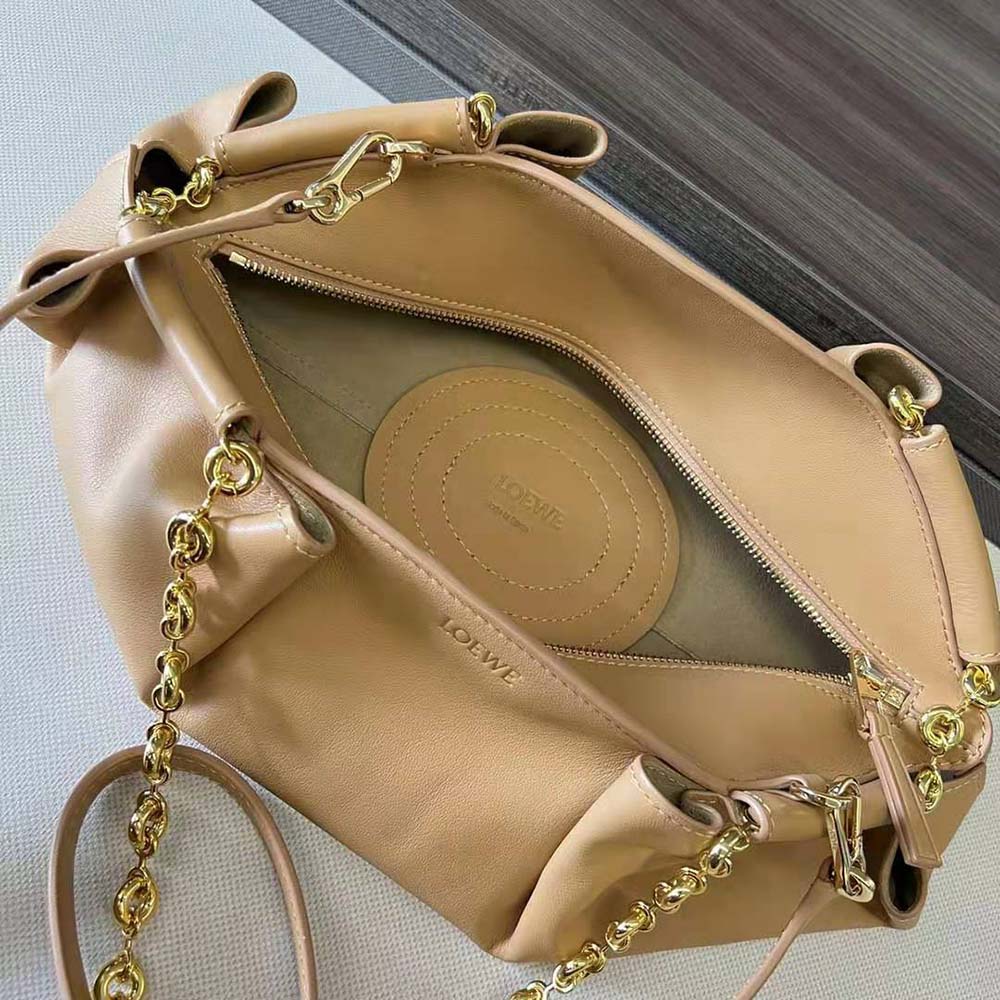 Loewe Women Small Paseo Bag in Shiny Nappa Calfskin with Chain-Sandy - image 10