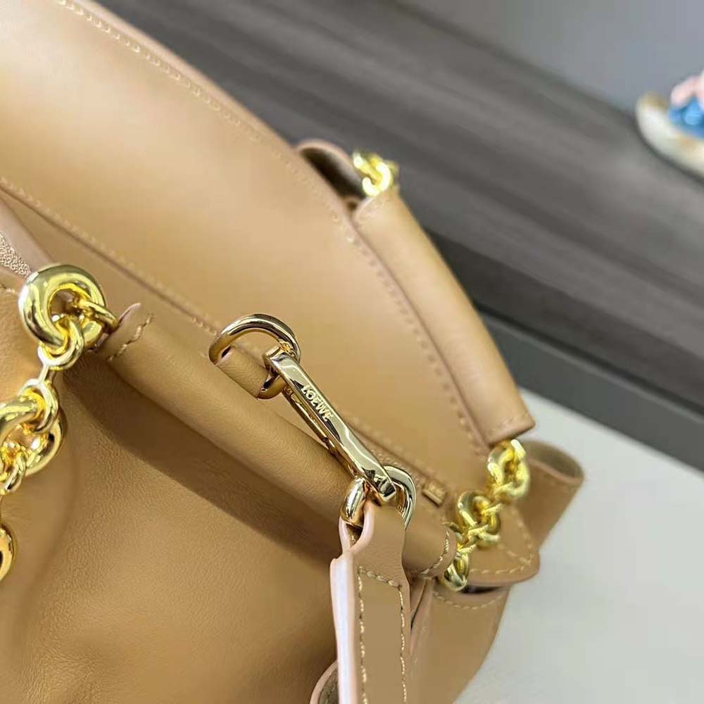 Loewe Women Small Paseo Bag in Shiny Nappa Calfskin with Chain-Sandy - image 9