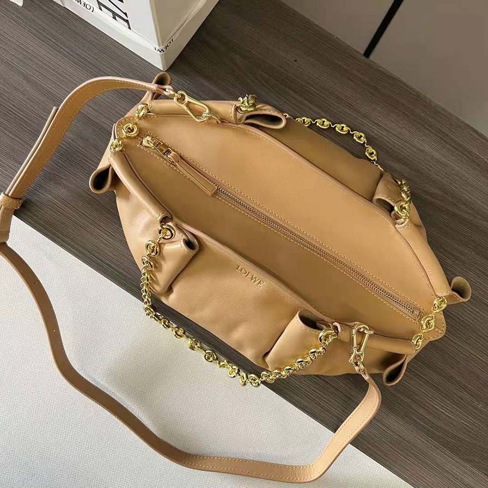 Loewe Women Small Paseo Bag in Shiny Nappa Calfskin with Chain-Sandy - image 5