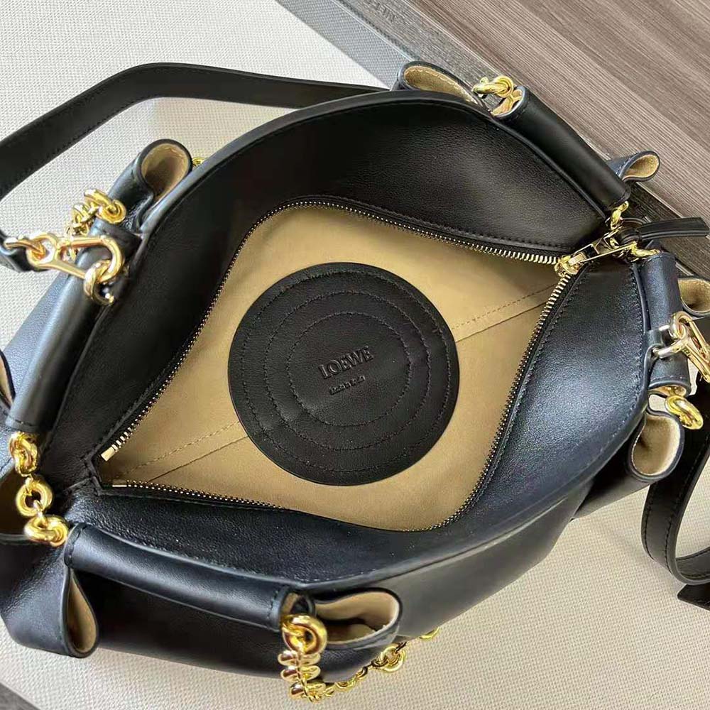 Loewe Women Small Paseo Bag in Shiny Nappa Calfskin with Chain-Black - image 10