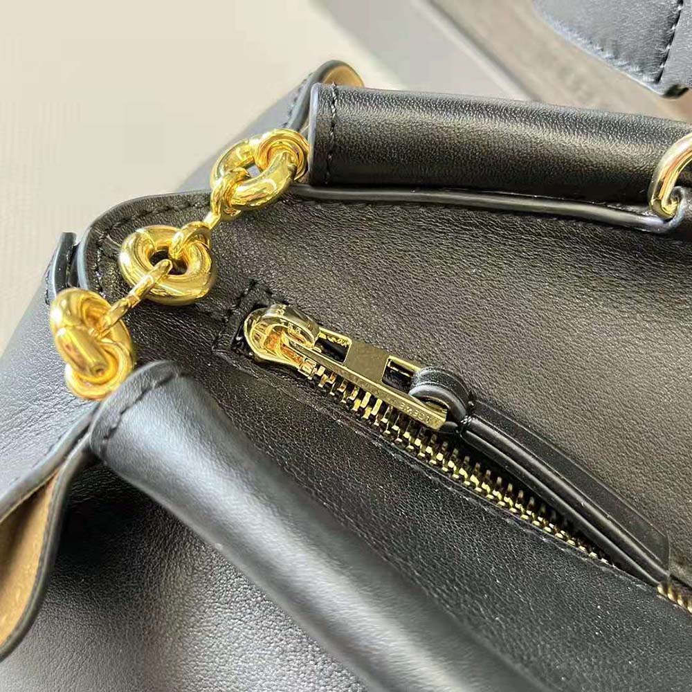 Loewe Women Small Paseo Bag in Shiny Nappa Calfskin with Chain-Black - image 9
