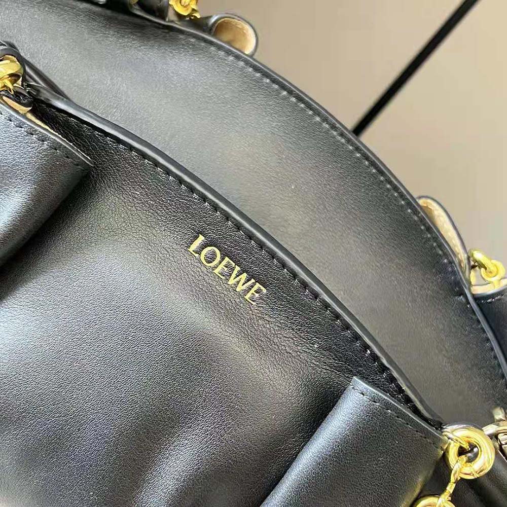Loewe Women Small Paseo Bag in Shiny Nappa Calfskin with Chain-Black - image 7