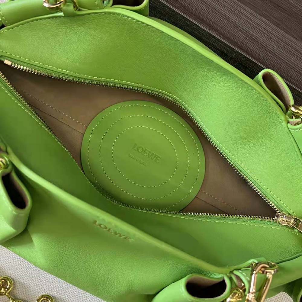Loewe Women Small Paseo Bag in Shiny Nappa Calfskin with Chain-Green - image 10