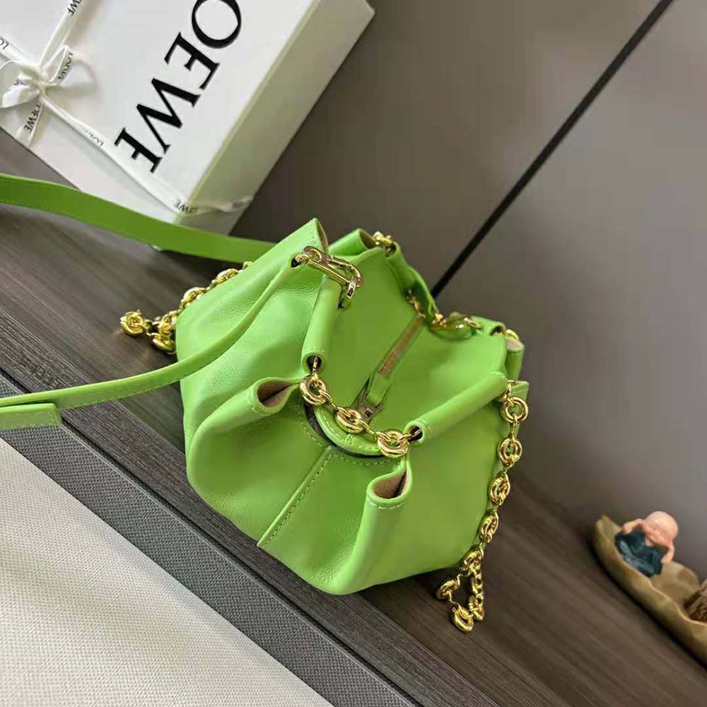 Loewe Women Small Paseo Bag in Shiny Nappa Calfskin with Chain-Green - image 4