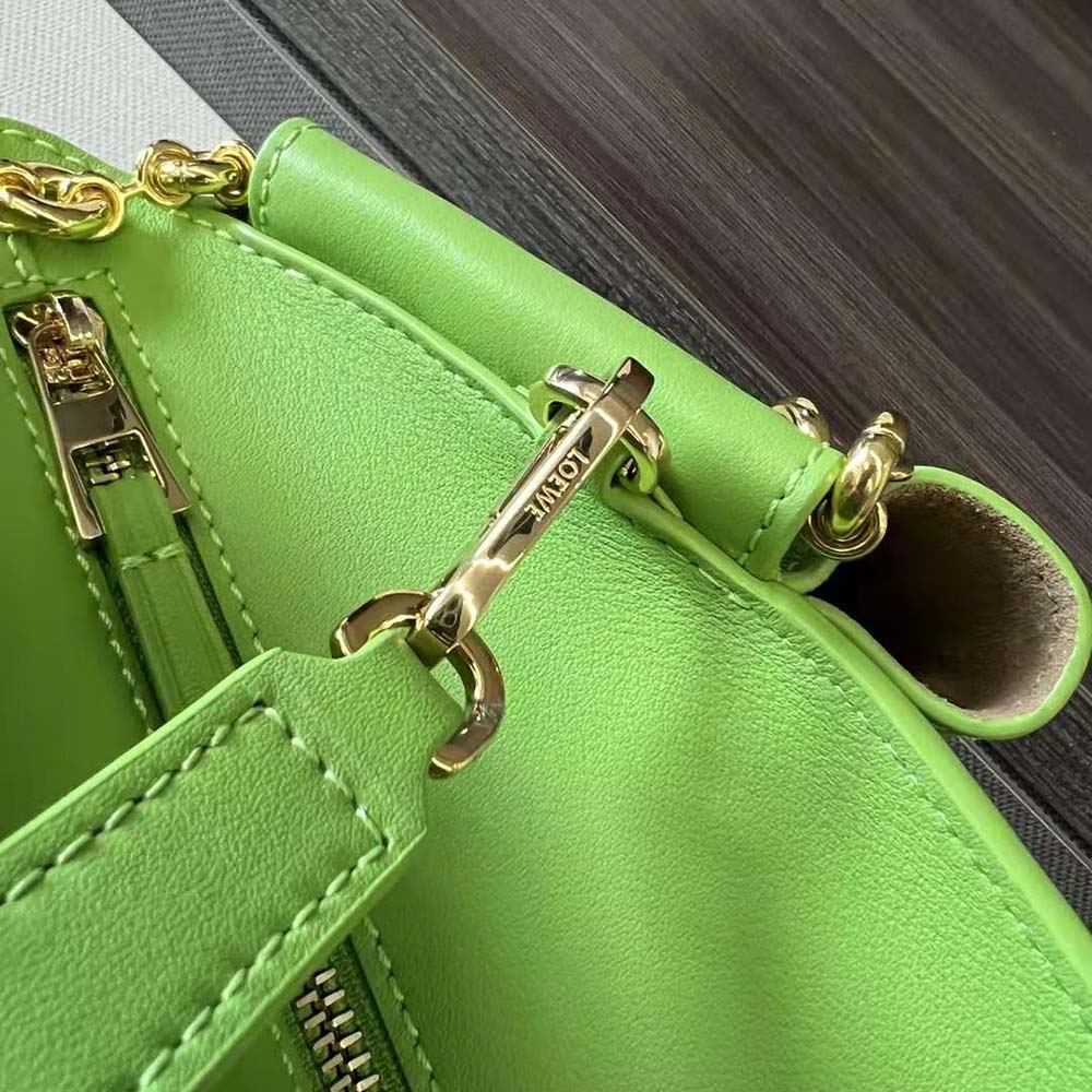 Loewe Women Small Paseo Bag in Shiny Nappa Calfskin with Chain-Green - image 9
