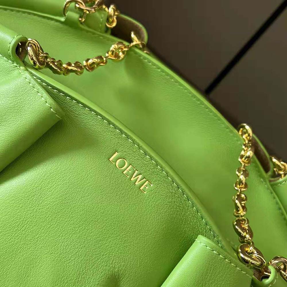 Loewe Women Small Paseo Bag in Shiny Nappa Calfskin with Chain-Green - image 8