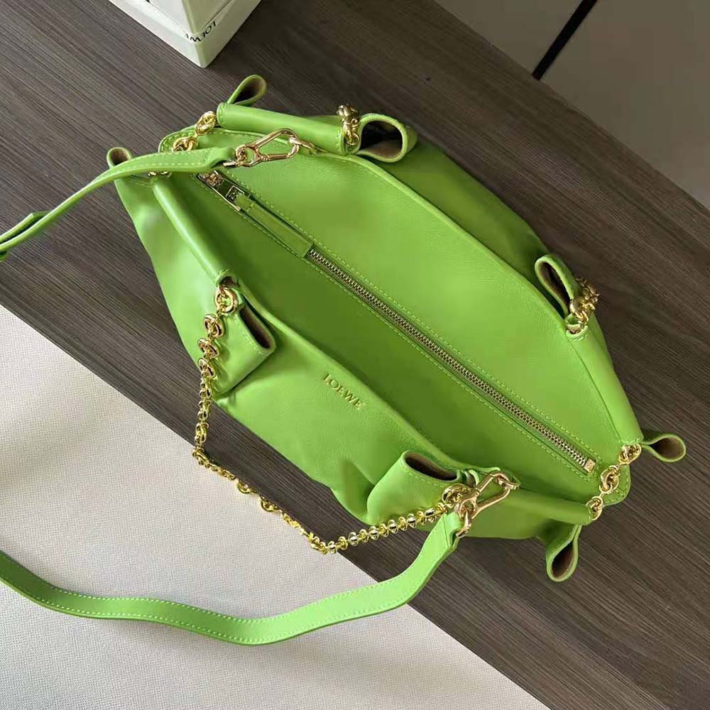 Loewe Women Small Paseo Bag in Shiny Nappa Calfskin with Chain-Green - image 5