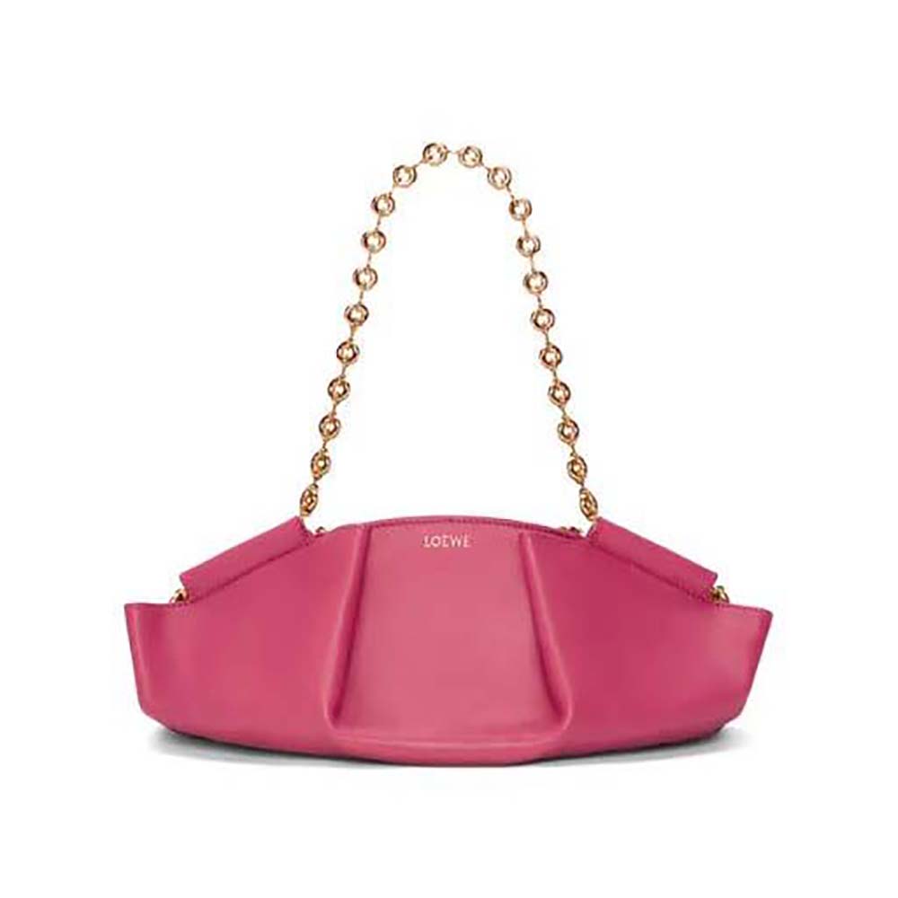 Front angle of Loewe Women Small Paseo Bag in shiny rose calfskin
