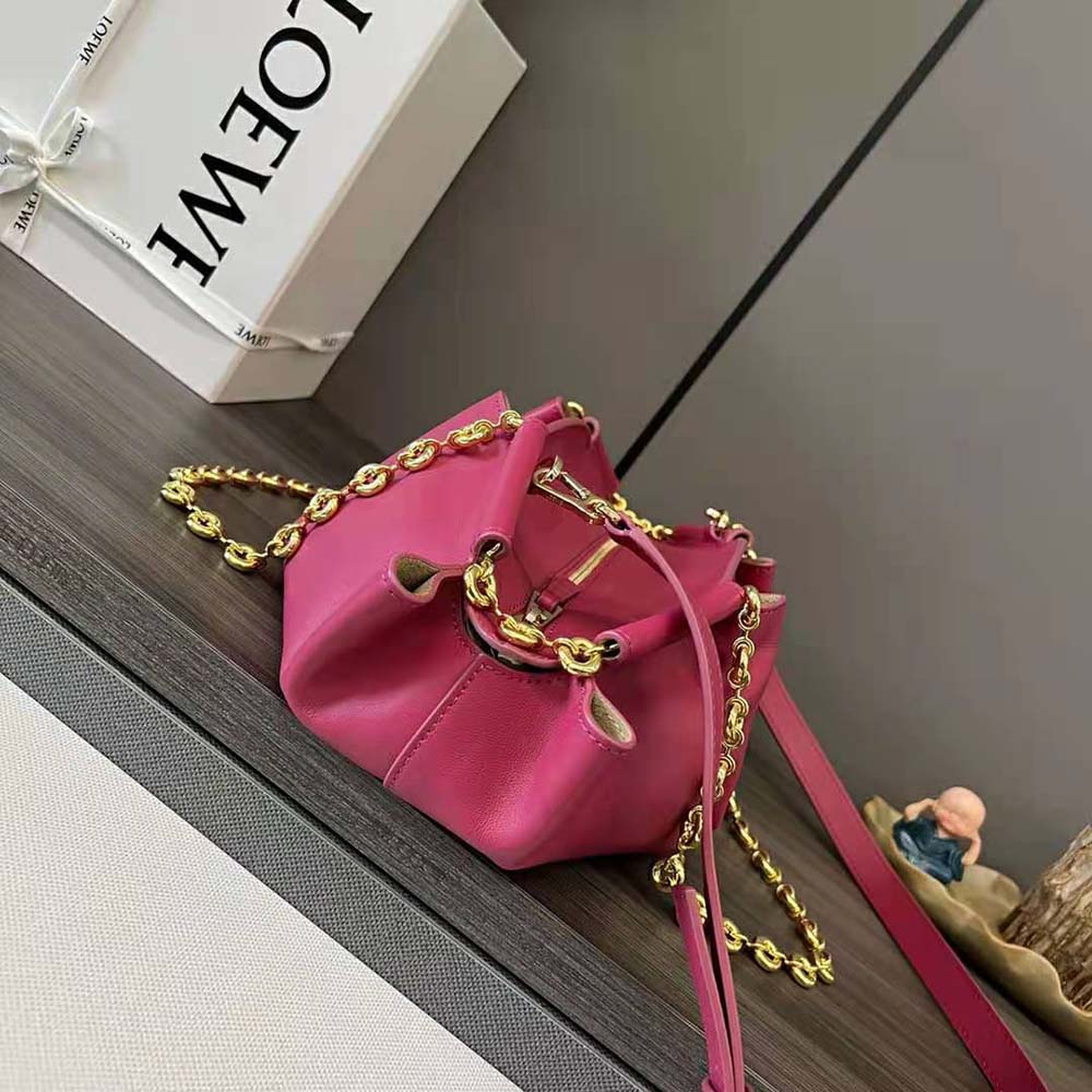 Loewe Women Small Paseo Bag in Shiny Nappa Calfskin with Chain-Rose - image 4