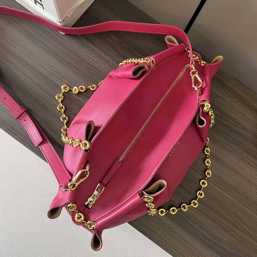 Loewe Women Small Paseo Bag in Shiny Nappa Calfskin with Chain-Rose - image 5