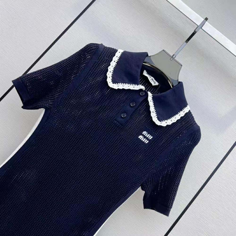 Miu Miu Women Cotton Knit Dress with Intarsia Logo - image 4