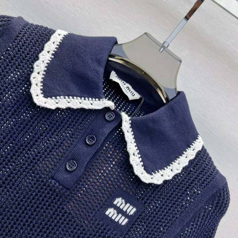 Miu Miu Women Cotton Knit Dress with Intarsia Logo - image 6