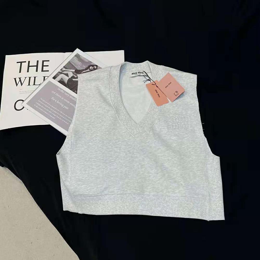 Close-up of floral embroidery detail on Miu Miu Women Embroidered Cotton Fleece Sweatshirt