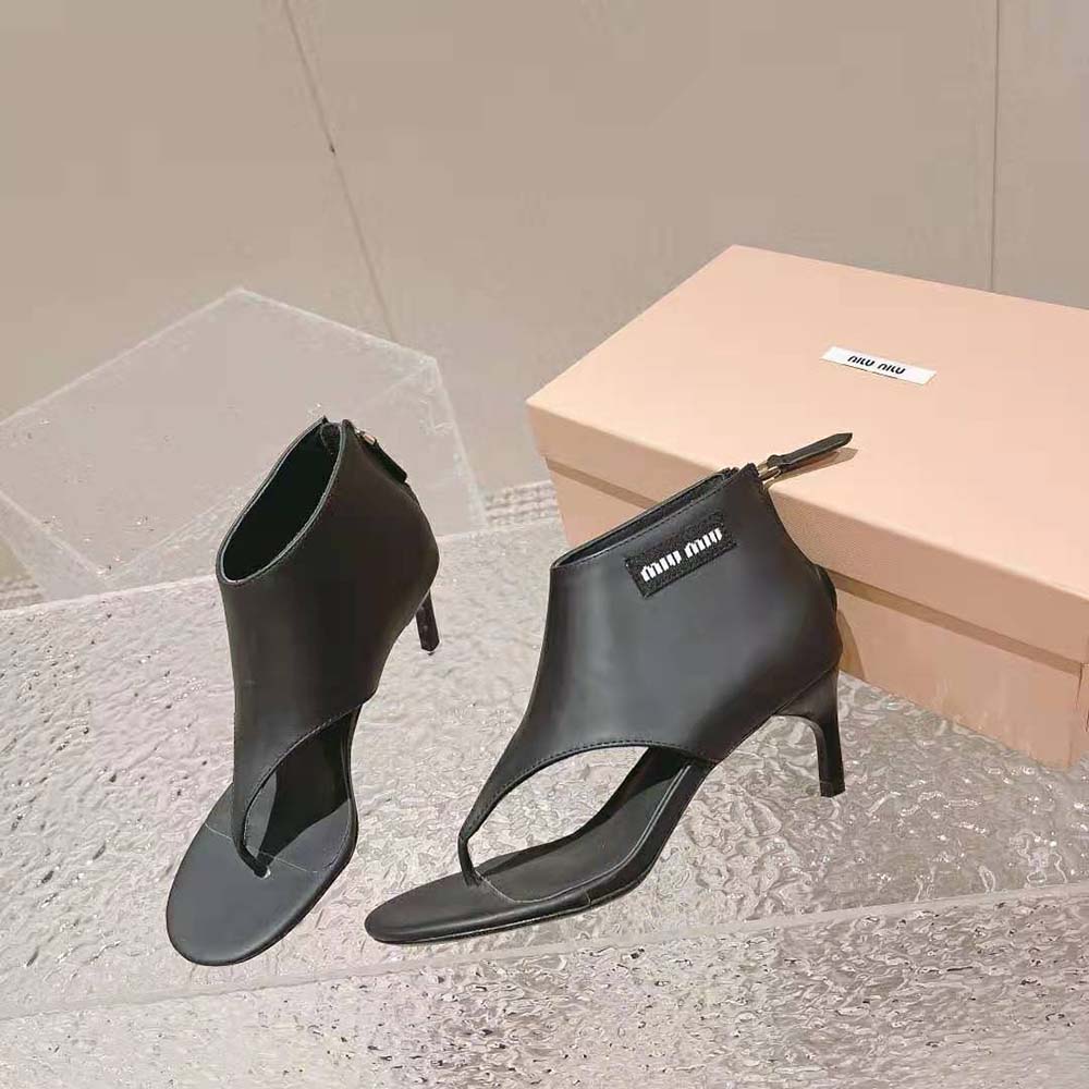 Miu Miu Women Leather Thong Booties-Black - image 5