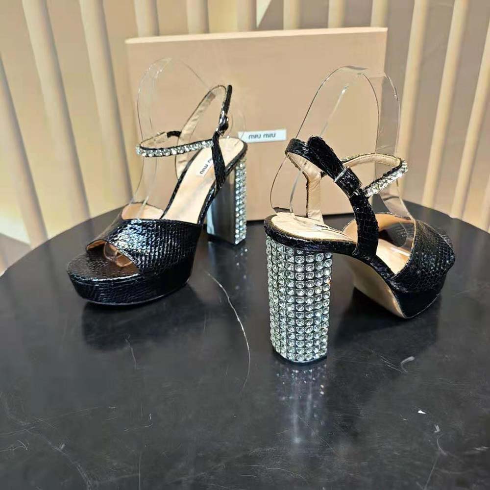 Miu Miu Women Lizard-print Leather Platform Sandals-Black - image 7