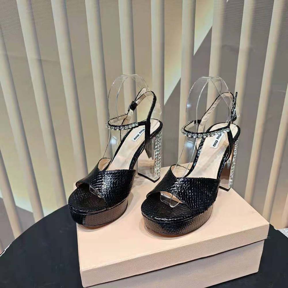 Miu Miu Women Lizard-print Leather Platform Sandals-Black - image 6