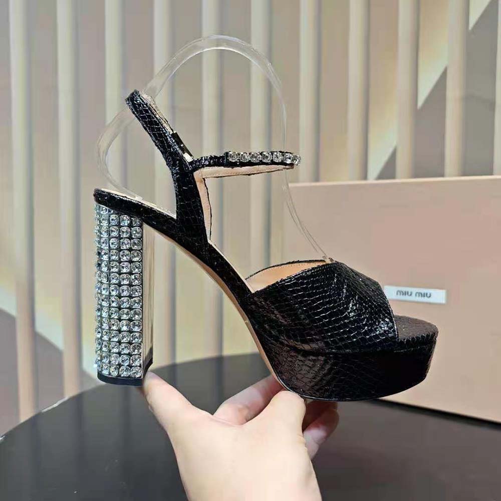 Miu Miu Women Lizard-print Leather Platform Sandals-Black - image 8