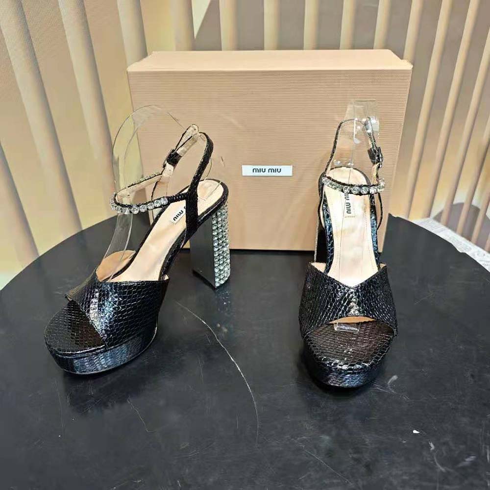 Miu Miu Women Lizard-print Leather Platform Sandals-Black - image 4
