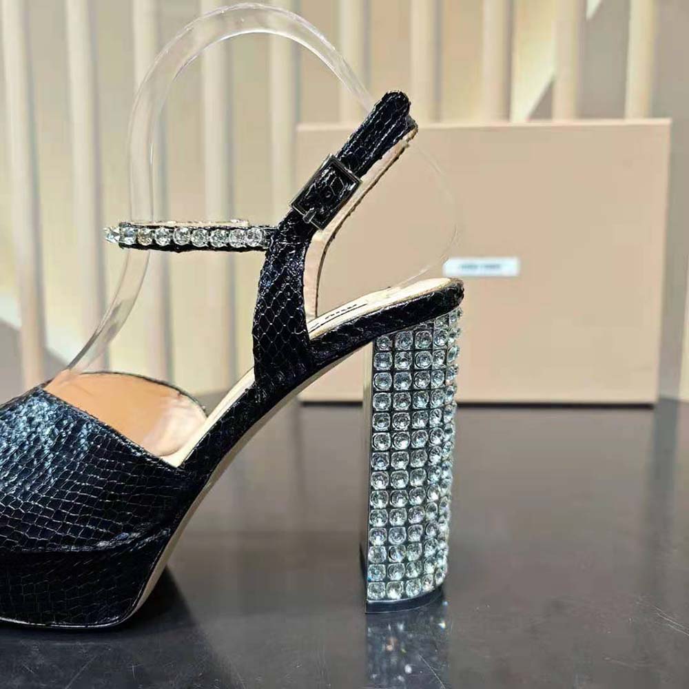 Miu Miu Women Lizard-print Leather Platform Sandals-Black - image 9