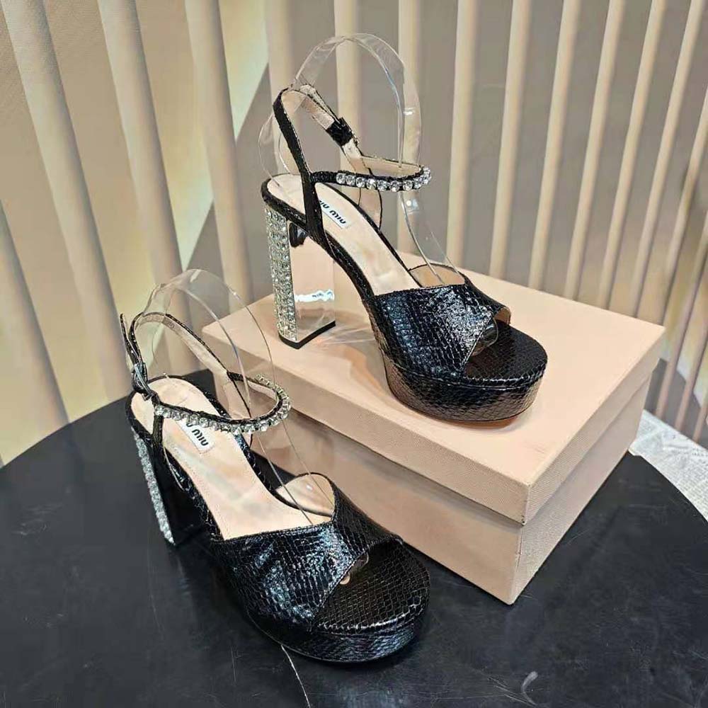 Miu Miu Women Lizard-print Leather Platform Sandals-Black - image 5