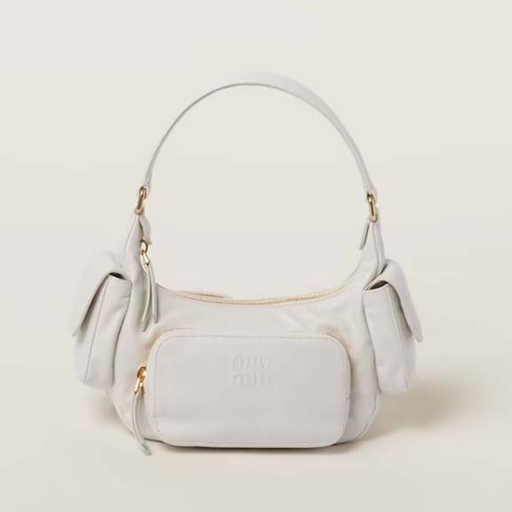 Front view of Miu Miu Women Nappa Leather Pocket Bag-White with silver hardware