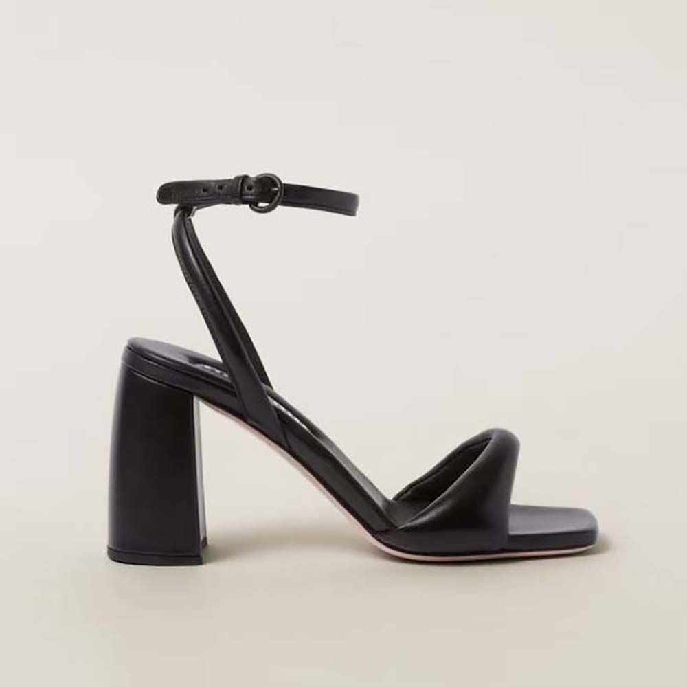 Side profile of Miu Miu Women Padded Leather Sandals in 85 mm Heel Height-Black