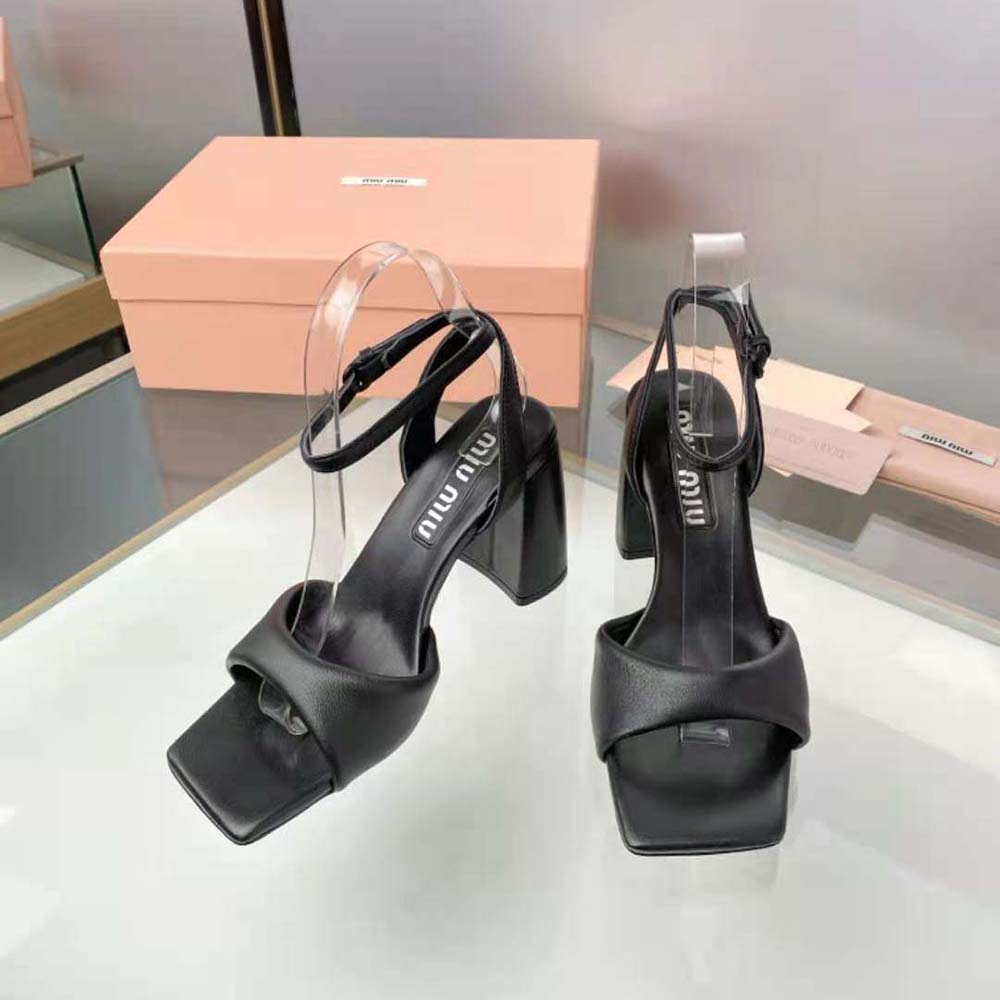 Miu Miu Women Padded Leather Sandals in 85 mm Heel Height-Black - image 4