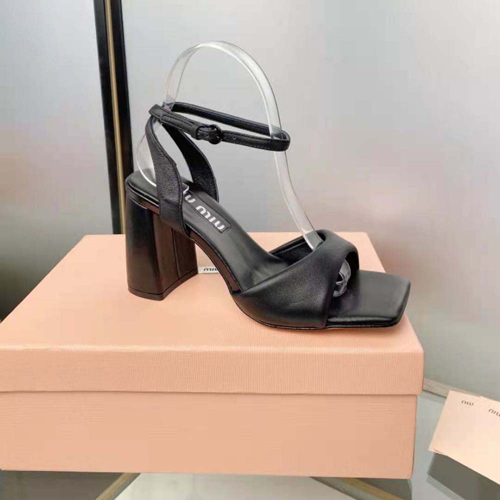 Miu Miu Women Padded Leather Sandals in 85 mm Heel Height-Black - image 6
