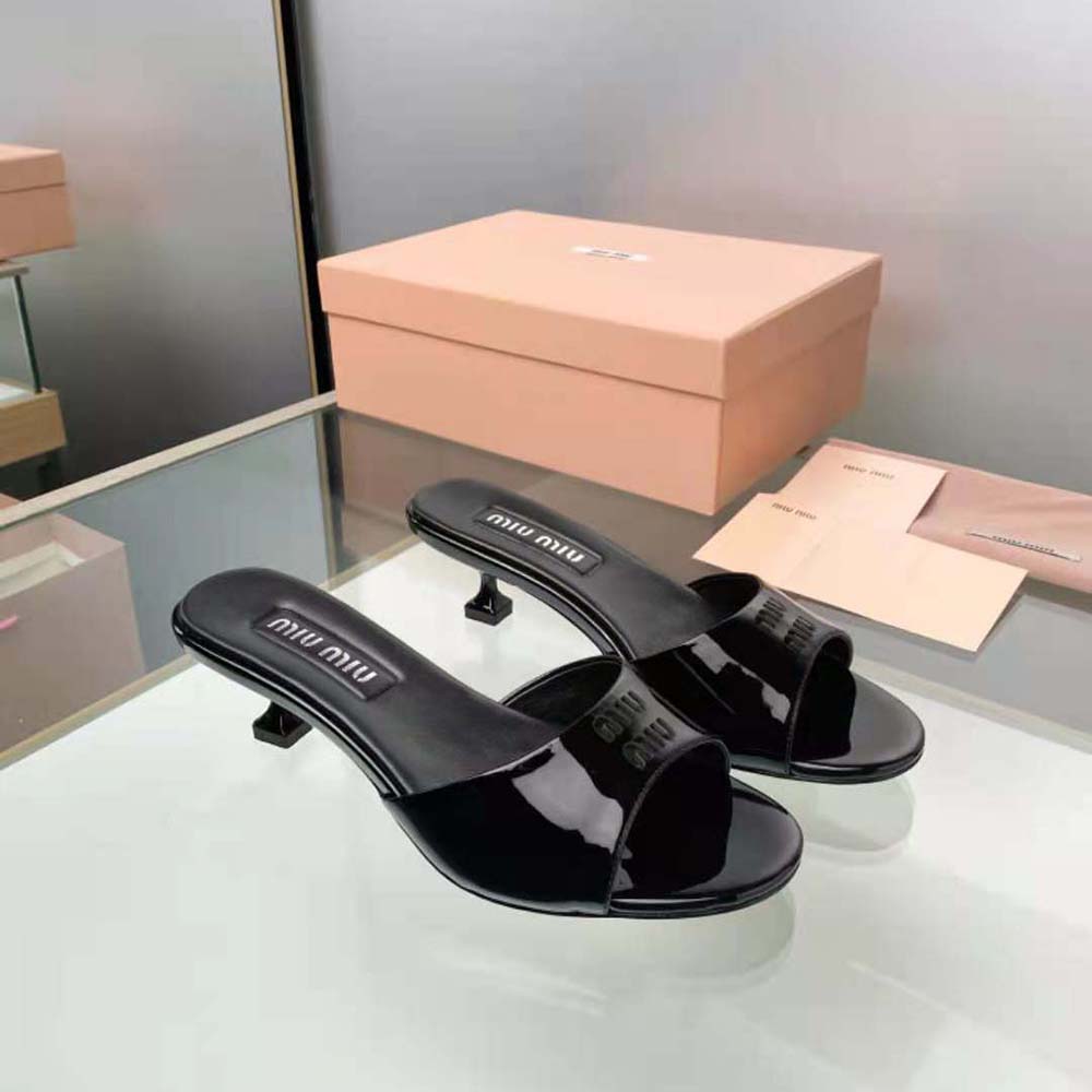 Miu Miu Women Patent Leather Sandals in 45 mm Heel Height-Black - image 4