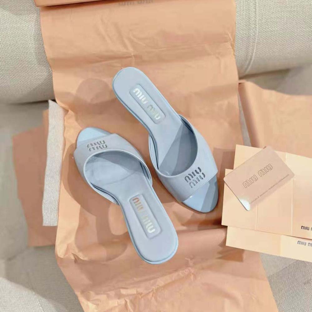 Miu Miu Women Patent Leather Sandals in 45 mm Heel Height-Blue - image 4